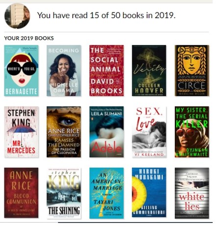Digital display of 15 books which represent a 2019 Readings Challenge so far.