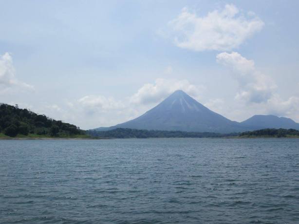 A photo of the Arenal Volcano in Costa Rica from across the lake.