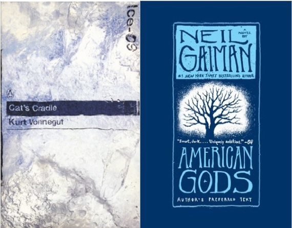 Book covers for Cat's Cradle and American Gods.